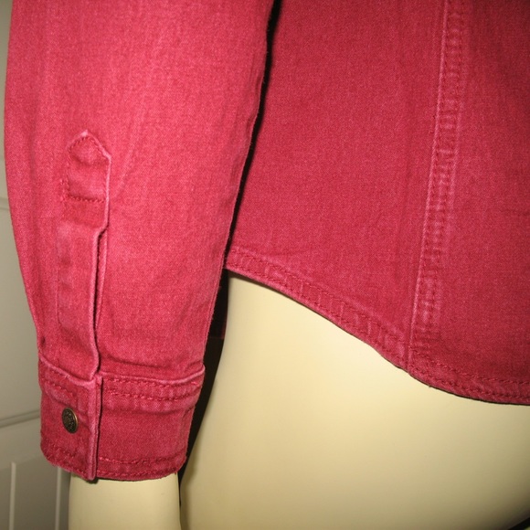 Vintage Y2K Diane Gilman Womens Denim Jean Jacket Ruffle Top S Long Sleeve Red - Picture 8 of 8